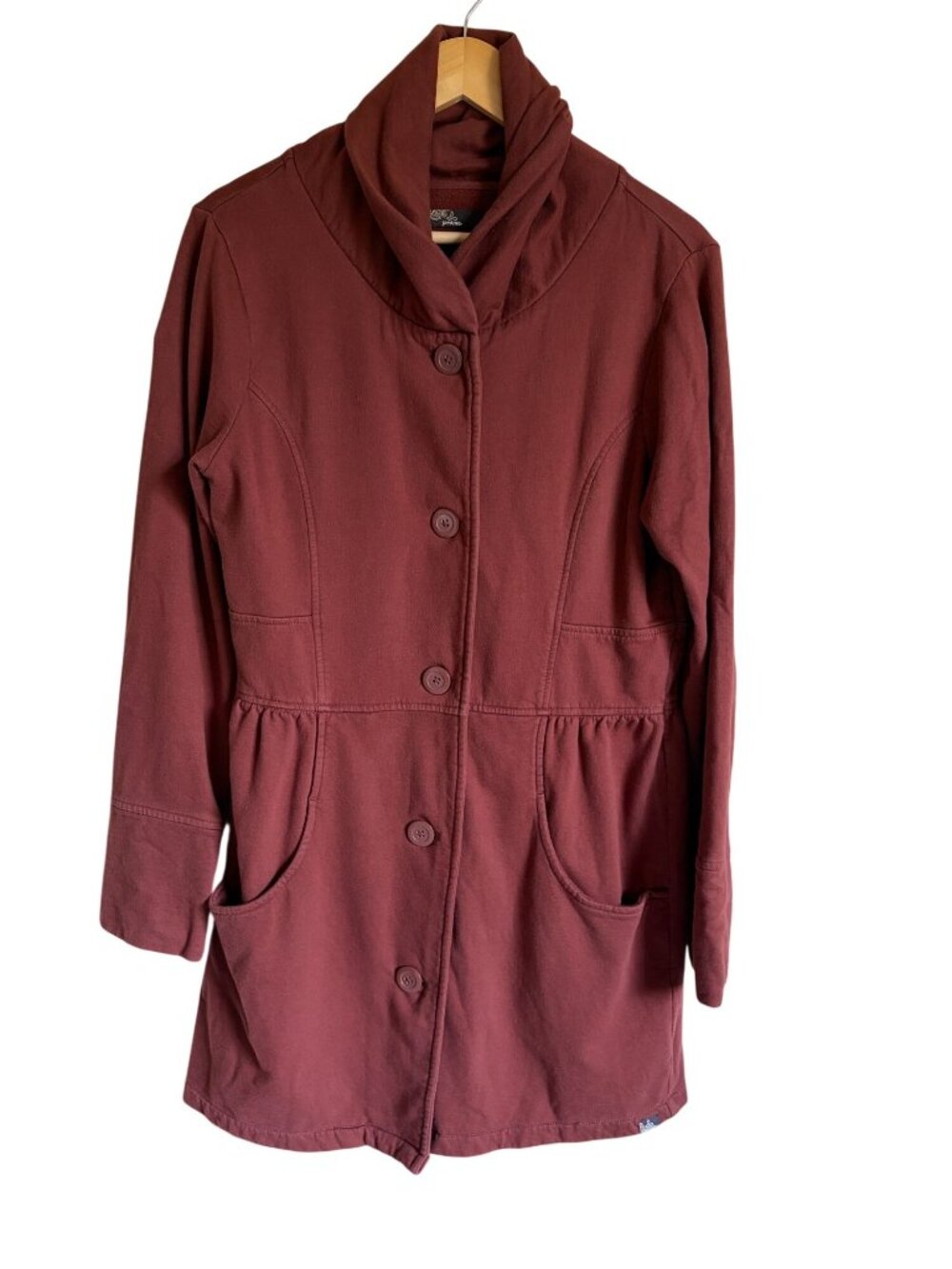 Prana Size Large Mariska Brown Rust Orange Sweatshirt Jacket Button Front